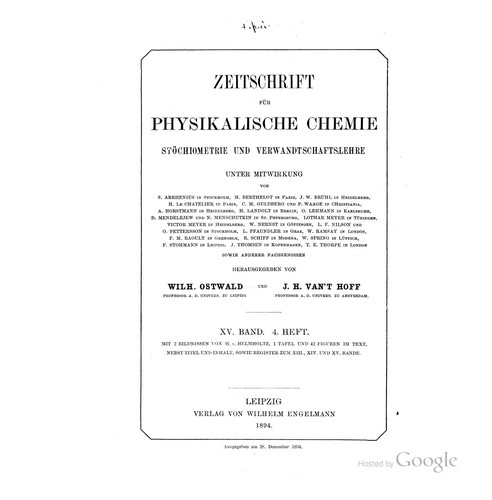 Cover for Zeitschrift Fur Physikalische Chemie