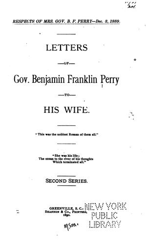Cover for Letters of Gov. Benjamin Franklin Perry to His Wife