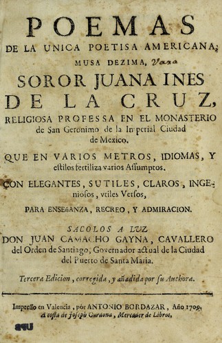 Cover for Poemas de la unica poetisa americana, musa dezima, soror Juana Ines de la Cruz ...