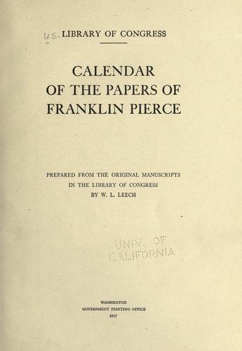 Cover for Calendar of the papers of Franklin Pierce