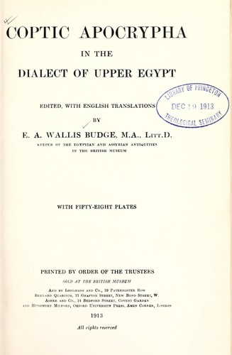 Cover for Coptic apocrypha in the dialect of upper Egypt