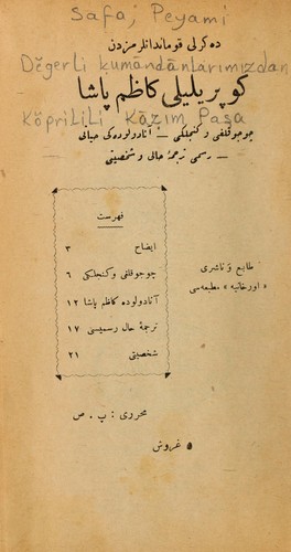 Cover for Děgerli ḳūmāndānlarimizdan Köprilili Kāẓim Paṣa