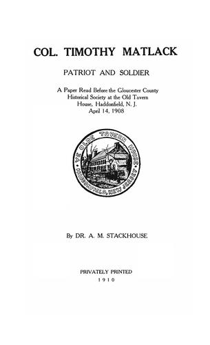 Cover for Col. Timothy Matlack, patriot and soldier