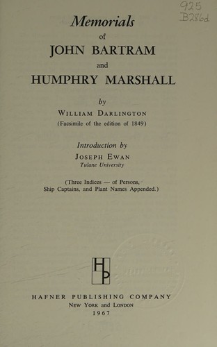 Cover for Memorials of John Bartram and Humphry Marshall.
