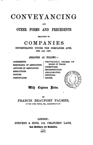 Cover for Conveyancing and Other Forms and Precedents: Relating to Companies Incorporated Under the ...