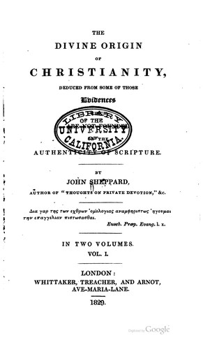 Cover for Divine Origin of Christianity Deduced from Some of Those Evidences which are ...