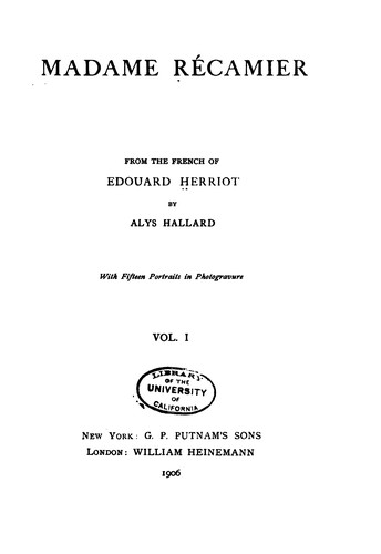 Cover for Madame Récamier