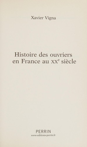 Cover for Histoire des ouvriers en France au XXe siècle