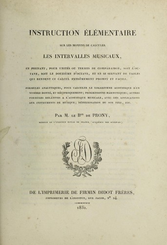 Cover for Instruction élémentaire sur les moyens de calculer les intervalles musicaux
