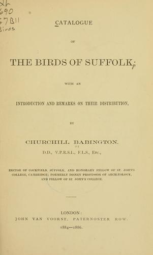 Cover for Catalogue of the birds of Suffolk
