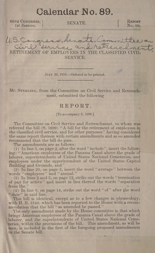 Cover for Retirement of employees in the classified civil service ...