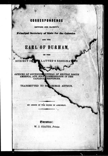 Cover for Correspondence between Her Majesty's principal secretary of state for the colonies and the Earl of Durham