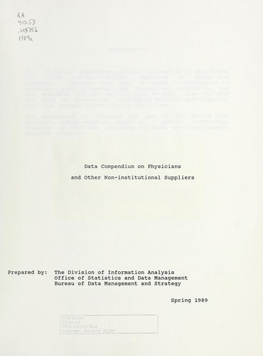 Cover for Data compendium on physicians and other non-institutional suppliers