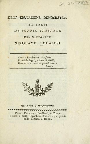 Cover for Dell'educazione democratica da darsi al popolo italiano