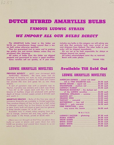 Cover for Revised 1951-1952 Dutch amaryllis list