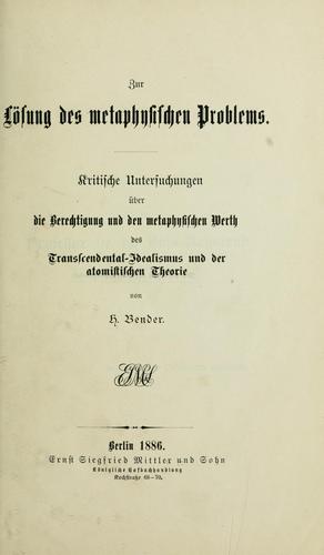 Cover for Zur Lösung des metaphysischen Problems.