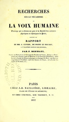 Cover for Recherches sur le mécanisme de la voix humaine