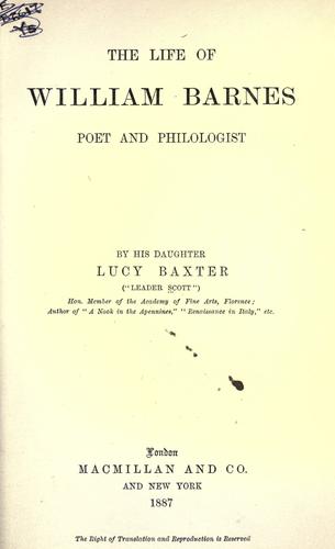 Cover for The life of William Barnes, poet and philologist