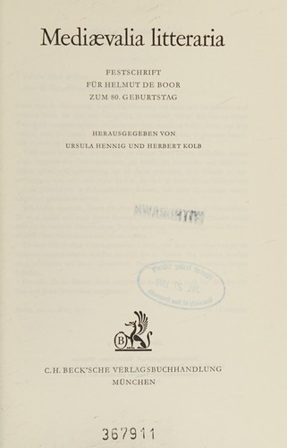 Cover for Mediaevalia Litteraria. Festschrift für Helmut de Boor zum 80. Geburtstag.