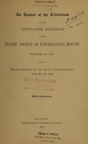 Cover for An account of the celebration of the seventy-fifth anniversary of the Second Society of Universalists, Boston, December 18, 1892