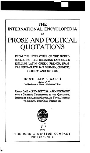 Cover for The International Encyclopedia of Prose and Poetical Quotations from the ...