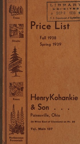 Cover for Price list, fall 1938, spring 1939
