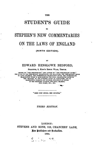 Cover for The Student's Guide to Stephen's New Commentaries on the Laws of England (9th Ed.)