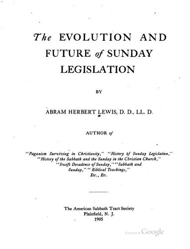 Cover for The Evolution and Future of Sunday Legislation