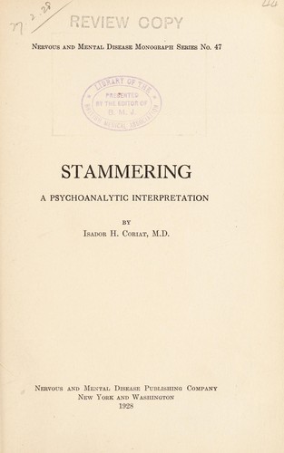 Cover for Stammering; a psychoanalytic interpretation