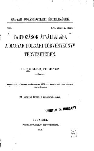 Cover for Tartozások átvállalása a magyar polgári törvénykönyv tervezetében