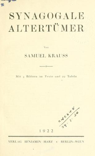 Cover for Synagogale Altertümer.