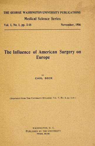Cover for The influcence of American surgery on Europe
