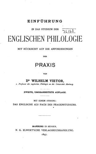 Cover for Einführung in das Studium der englischen Philologie mit Rücksicht auf die ...