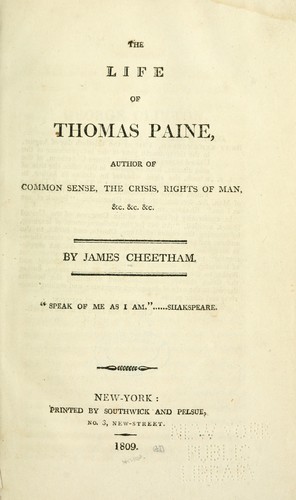 Cover for The life of Thomas Paine
