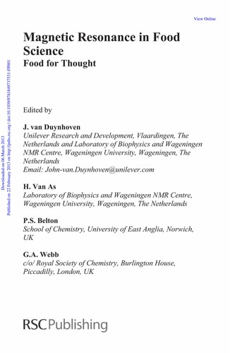Cover for Magnetic resonance in food science