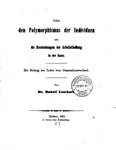 Cover for Ueber den Polymorphismus der Individuen: Oder die Erscheinung der ...