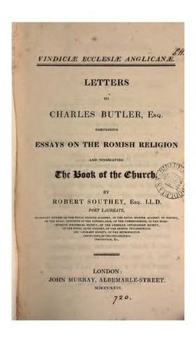Cover for Vindiciæ Ecclesiæ Anglicanæ. Letters to C. Butler [occasioned by The book of the Roman-Catholic ...