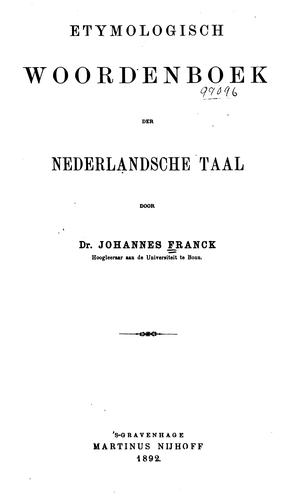 Cover for Etymologisch woordenboek der Nederlandsche taal ...
