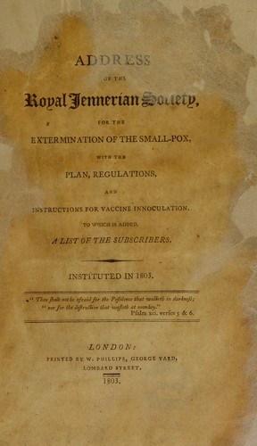 Cover for Address ... with the plan, regulations, and instructions for vaccine innoculation [sic]. To which is added, a list of the subscribers