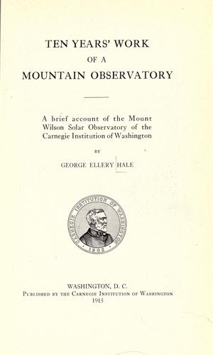 Cover for Ten years' work of a mountain observatory