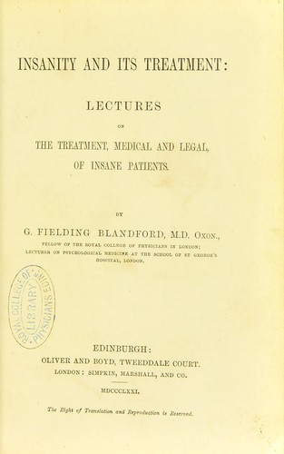 Cover for Insanity and its treatment