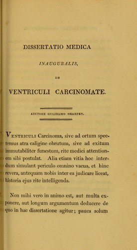 Cover for Dissertatio medica inauguralis, de ventriculi carcinomate ...