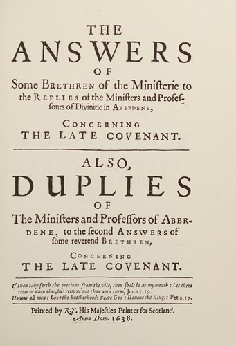 Cover for The answers of some brethren ... concerning the late covenant.