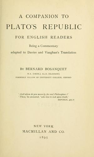 Cover for A companion to Plato's Republic for English readers