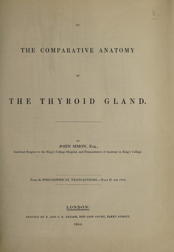 Cover for On the comparative anatomy of the thyroid gland