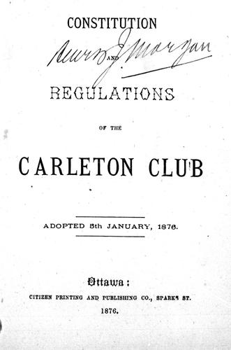Cover for Constitution and regulations of the Carleton Club, adopted 5th January, 1876