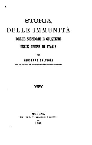 Cover for Storia delle immunità delle signorie e giustizie delle chiese in Italia