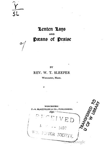 Cover for Lenten Lays And Paeans Of Praise