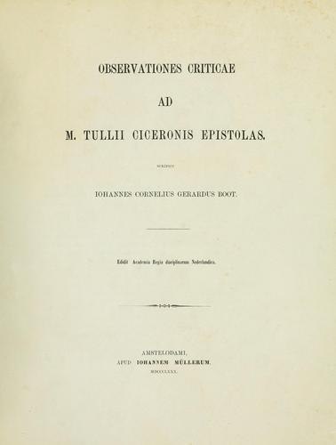 Cover for Observationes criticae ad M. Tullii Ciceronis epistolas.