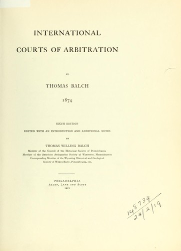 Cover for International courts of arbitration, 1874.